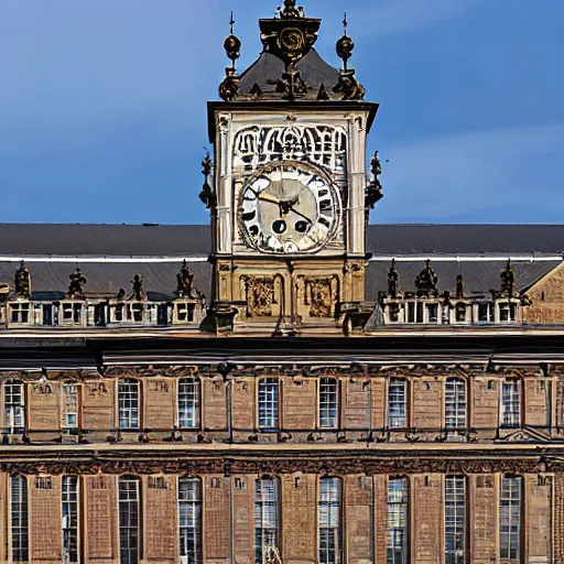 Image similar to a large building with a clock on the top of it, a flemish baroque by bela ivanyi - grunwald, unsplash, heidelberg school, panorama, wimmelbilder, flemish baroque