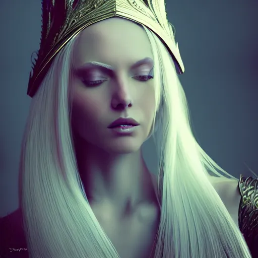 Image similar to portrait of a female elven wizard in flowing sensual dress, long flowing hair, delicate, stylish, elegant, inspired by Geral Brom, octane render, epic lighting