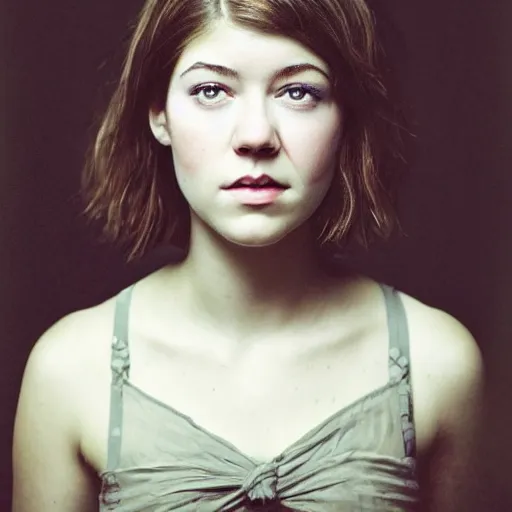 Image similar to a masterpiece portrait photo of a beautiful young woman who looks like a orc mary elizabeth winstead, symmetrical face