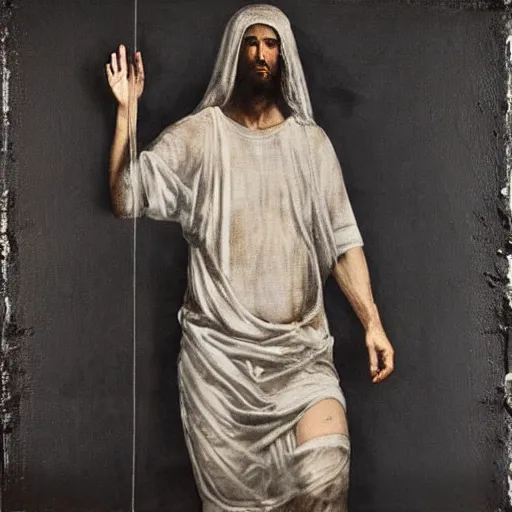 Image similar to jesus in nike streetwear by nicola samori, nike style