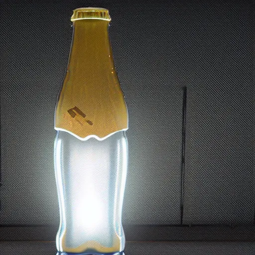 Prompt: bottle of coca - cola, droplets flow down the bottle, soft warm light, ultra quality, super detail, play of light, yellow light shining through, focus unreal engine 5,