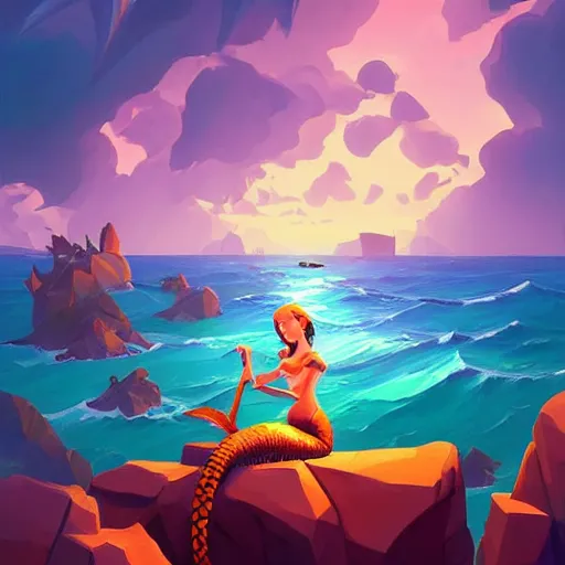 Image similar to painting mermaid treasure on sea of thieves game avatar hero smooth face median photoshop filter cutout vector, behance hd by jesper ejsing, by rhads, makoto shinkai and lois van baarle, ilya kuvshinov, rossdraws global illumination