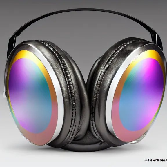 Image similar to masterpiece photo of beautiful crafted bismuth metal headphones, bismuth rainbow metal, bismuth cups, leather padding, displayed on mahogany desk, modernist headphones, bismuth headphones beautiful well designed, hyperrealistic, audiophile, intricate hyper detail, extreme high quality, photographic, meze audio, sennheiser, hifiman, artstation