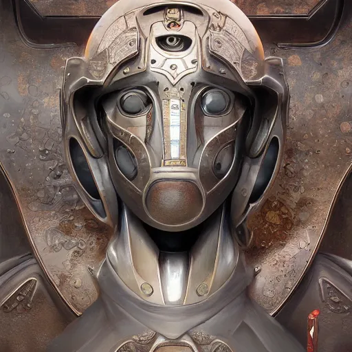 Image similar to low angle shot of a cyberpunk gazmask robot character, intricate, elegant, highly detailed, centered, digital painting, artstation, concept art, smooth, sharp focus, illustration, artgerm, Tomasz Alen Kopera, Peter Mohrbacher, donato giancola, Joseph Christian Leyendecker, WLOP, Boris Vallejo