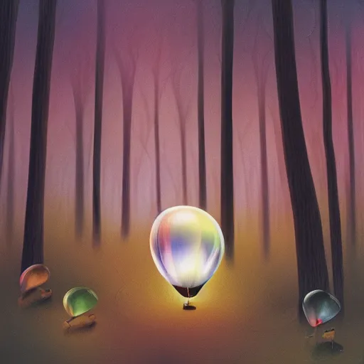 Prompt: illustration of a shiny balloonanimal in a soft forest, naturalism, realistic