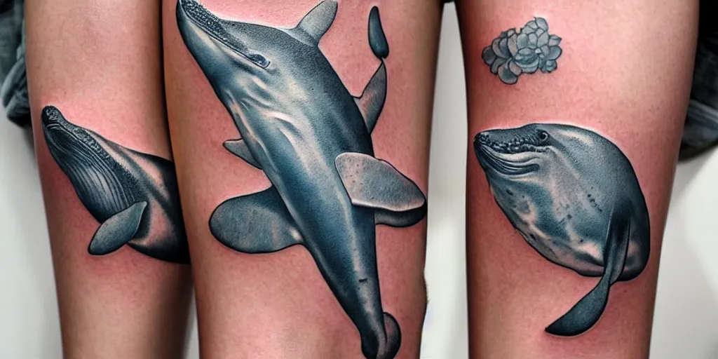 Image similar to realistic tattoo of whales, golden, delicate, hyper realism, 1 4 5 0, ink, ultra realistic, 8 k