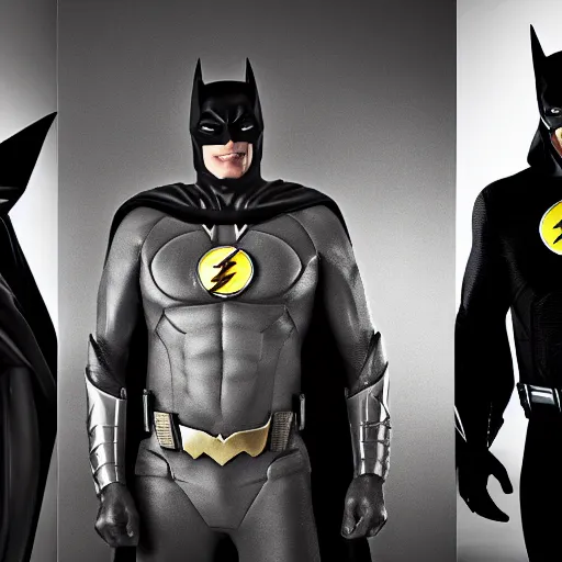 Prompt: group photo of Barack Obama as Batman, Donald trump as aqua man, and Joe Biden as The Flash. studio lighting, depth of field, photography, black and white, highly detailed