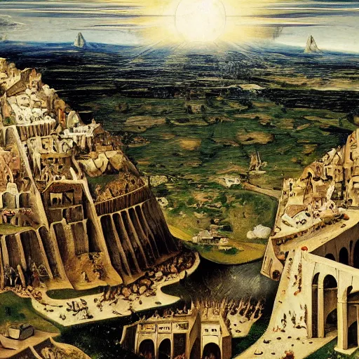 Prompt: Minas Tirith by Bruegel, oil-painting, masterpiece