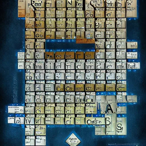 Image similar to Poster of a crazy periodic table from a different universe in the style of portal2, digital art, astonishing great details, award winning, high res