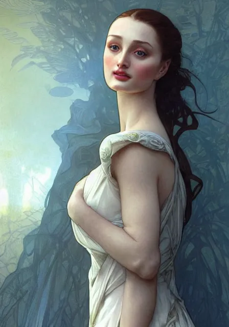 Image similar to sansa angeline jolie, intricate, elegant, highly detailed, digital painting, artstation, concept art, smooth, sharp focus, illustration, art by artgerm and greg rutkowski and alphonse mucha and william - adolphe bouguereau