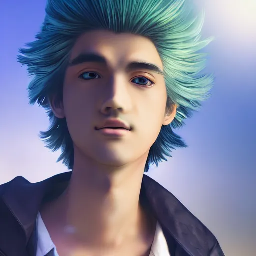 Prompt: Anime Teenage Geert Wilders, outdoors lighting, astral background, symmetrical face and body, confident, smile, detailed moisture, detailed droplets, detailed intricate hair strands, DSLR, ray tracing reflections, eye reflections, focused, unreal engine 5, vfx, post processing, post production, Arcane Style, 8k