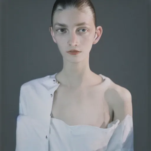 Prompt: realistic photoshooting for a new balenciaga lookbook, color film photography, portrait of a beautiful white woman, in style of Tyler Mitchell, 35mm