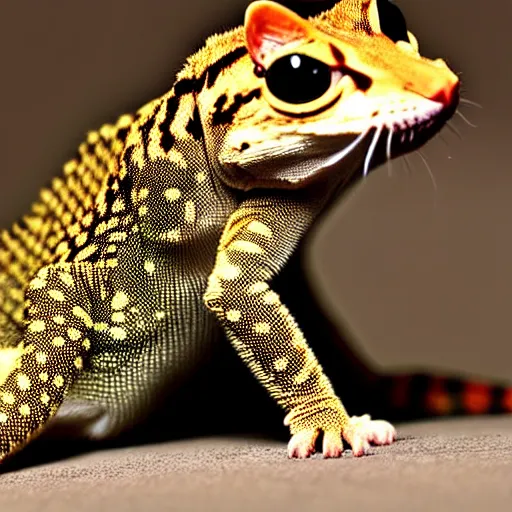 Image similar to a lizzard - cat - hybrid, animal photography