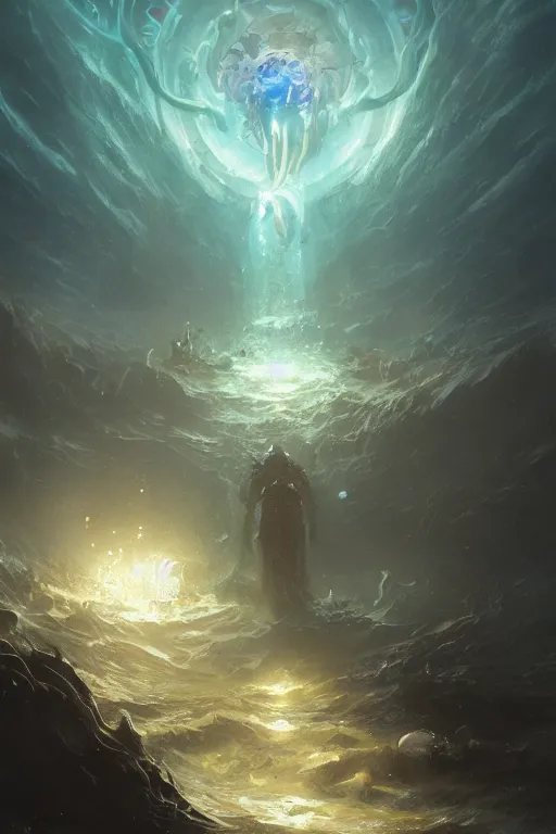 Image similar to bottom of the ocean, eldritch, cosmic, high octane, 8 k, digital art, magic the gathering, mtg, by greg rutkowski, trending on artstation