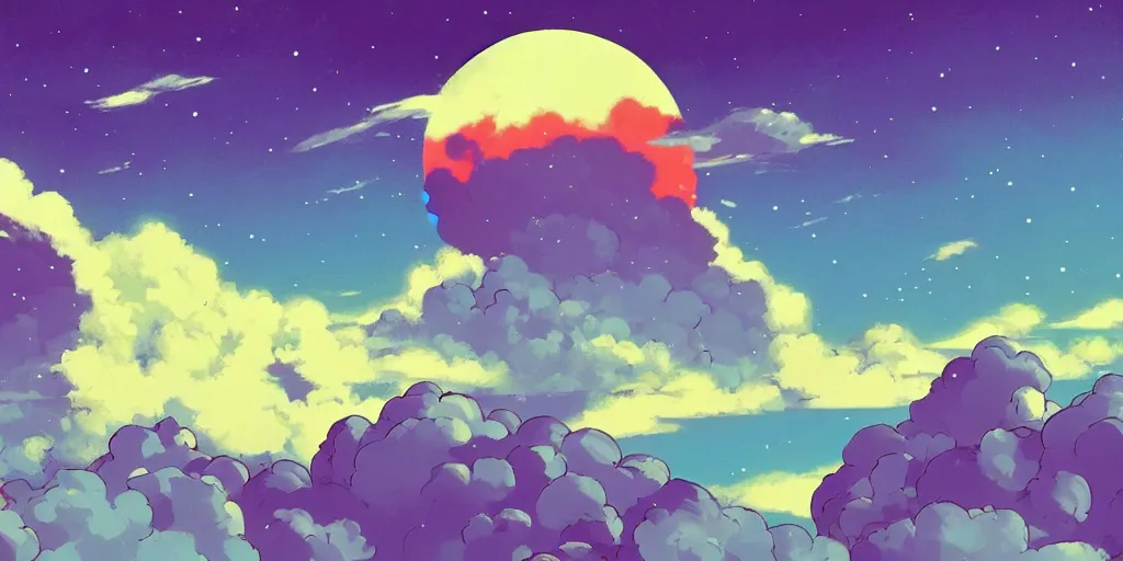 Image similar to lo - fi nuclear explosion to study and chill to, wallpaper, studio ghibli, anime, pastel colors