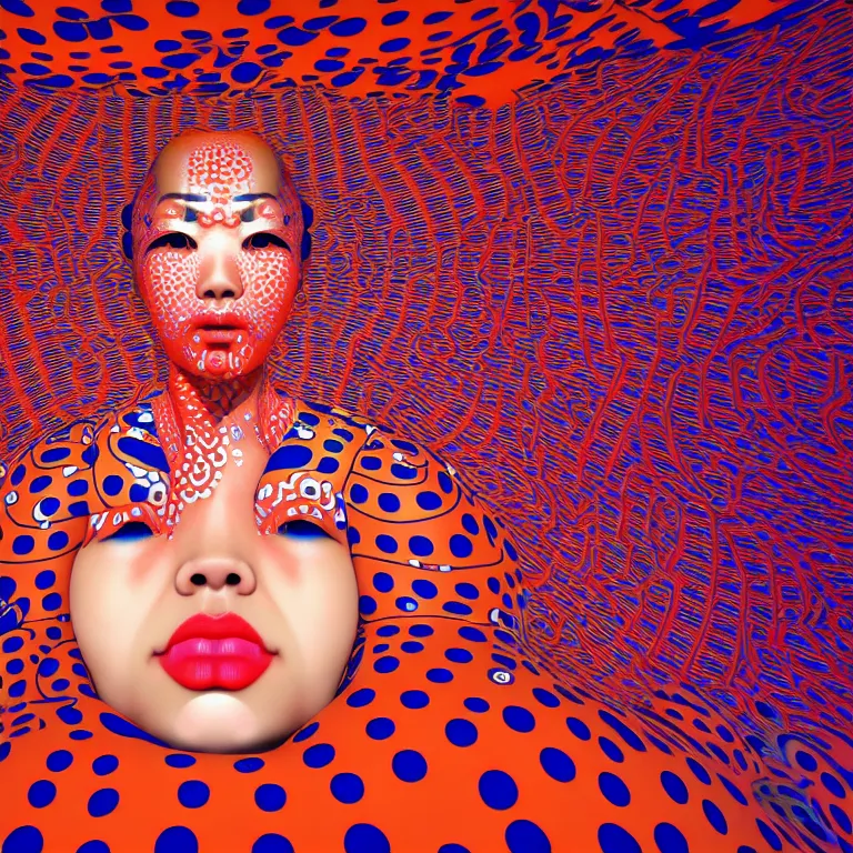Image similar to realistic detailed image of a geisha in a padded room, 8 k conjuring psychedelic background, part by yayoi kusama, part by alex gray, part by ross tran, part by james jean, ultra realistic, highly detailed, life like face, detailed body, 8 k, octane render, trending on artstation, very cohesive, masterpiece