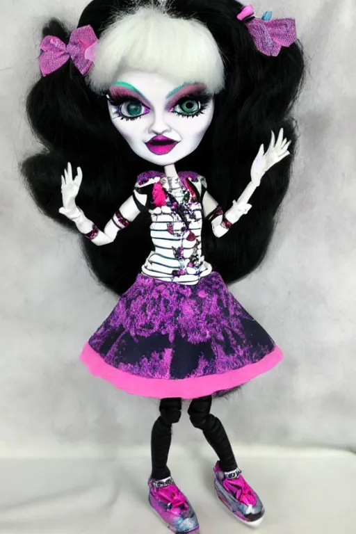 Prompt: beautiful monster high Frankie Stein doll