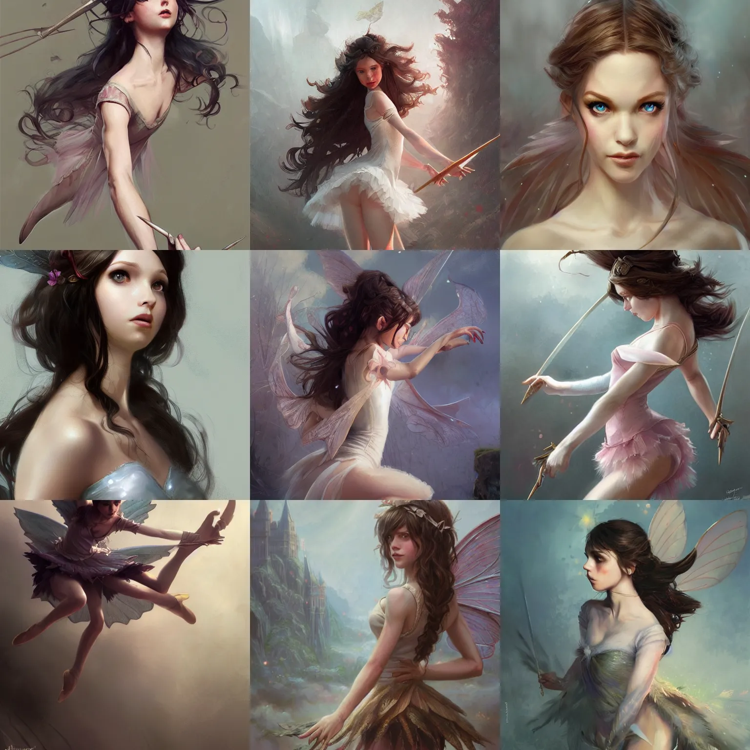 Prompt: brunette fairy ballerina, d & d, fantasy, highly detailed, digital painting, trending on artstation, concept art, sharp focus, illustration, art by artgem and greg rutkowski and magali villeneuve