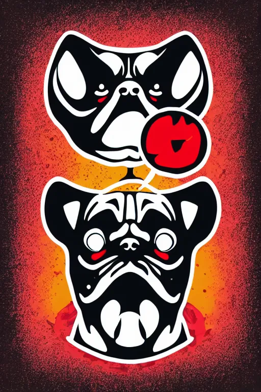 Image similar to Evil pug, the devil, sticker, blood thirsty, spawn of Satan, blood, evil, colorful, illustration, highly detailed, simple, smooth and clean vector curves, no jagged lines, vector art, smooth