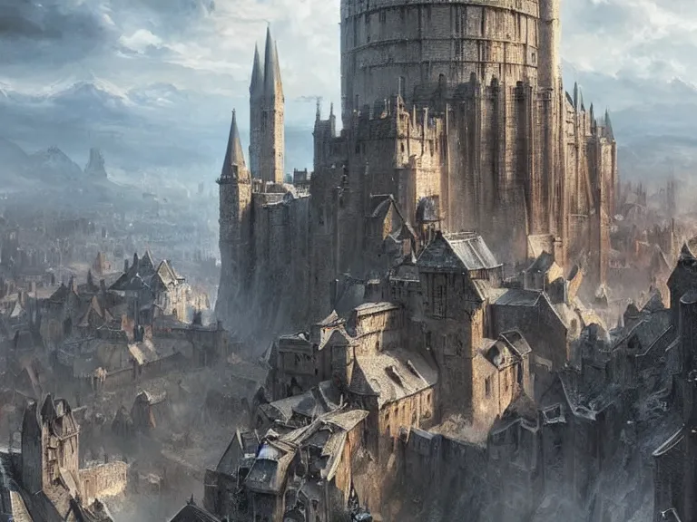 Prompt: medieval cities, lord of the rings, game of thrones, cinematic, 8 k, beautiful, smoothly, concept art, artstation, highly detailed, by wlop, by greg rutkowski, oil painting, by artgerm