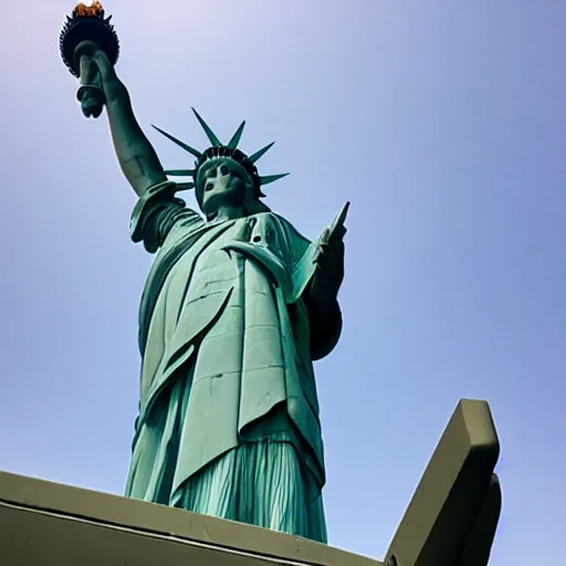 Image similar to photo of the statue of liberty as a taiwanese asian in taipei, copper cladding