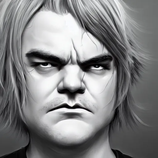 Image similar to jack black with white hair and a scar, an ambient occlusion painting by chen jiru, cgsociety, net art, anime aesthetic, behance hd