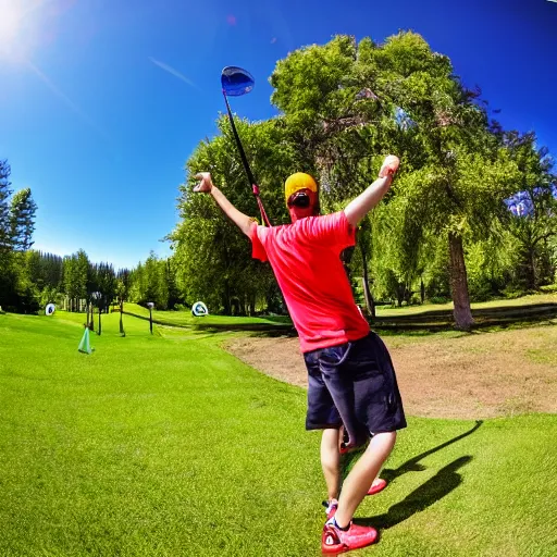 Image similar to disc golf hole in one, fisheye lens, 8k