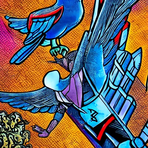 Prompt: The Thunder God as a dove with Thor's hammer . Colourful. High detail. Unreal 5. God