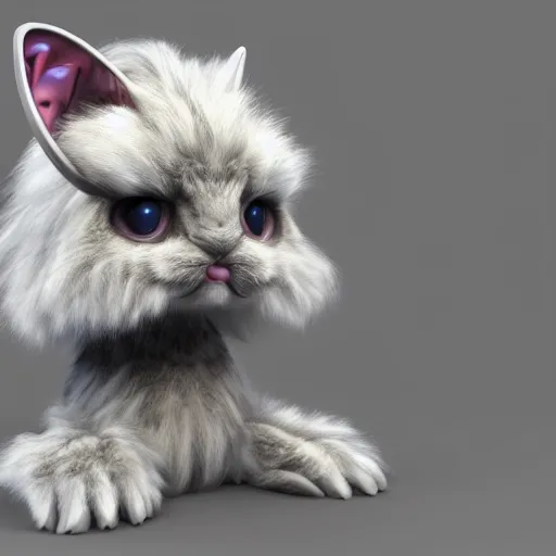 Image similar to fluffy alien cat like creature character concept 3 d render with detailed fur 4 k