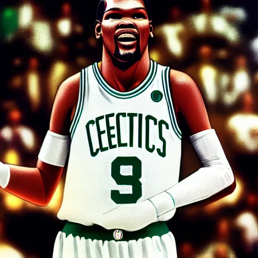 Prompt: Kevin Durant in a Celtics Uniform, 1986, Digital Art