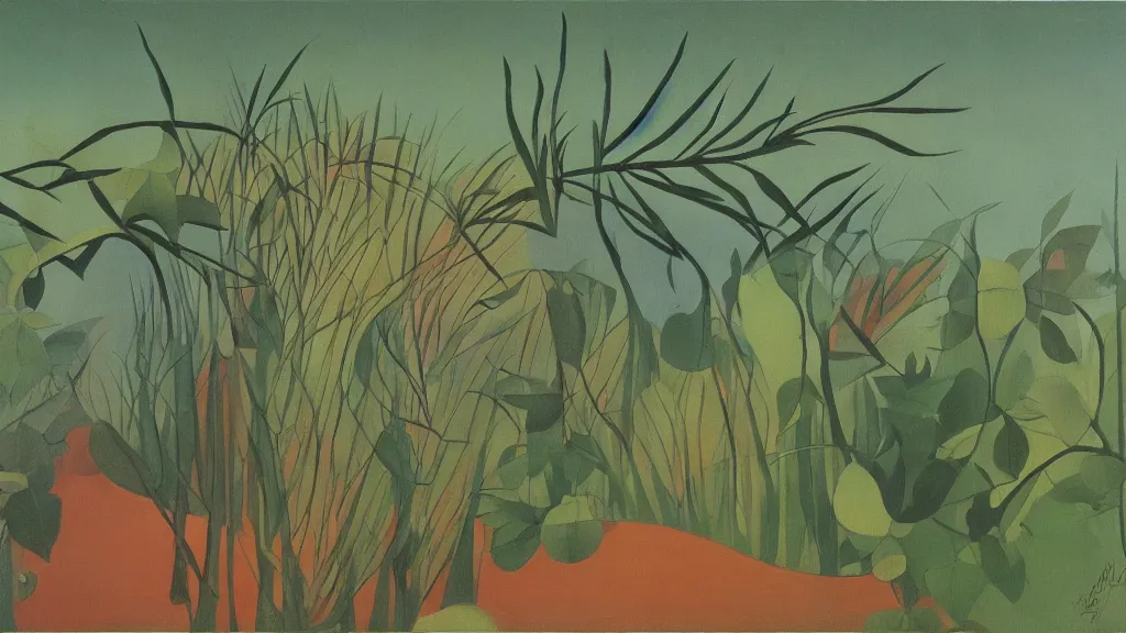 Image similar to abstract primitivism minimalism art painting, lines, forms, shapes, in style of henri rousseau,