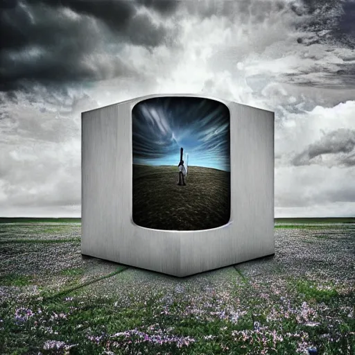 Image similar to a computer that is a portal to another world, award winning surrealism photography