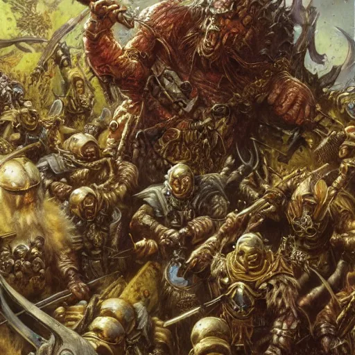 Prompt: art by donato giancola and bayard wu and gustav moreau and wayne barlowe, a fantasy cinematic close up shot of a dwarf berserker, fighting a horde of rats, warhammer, dnd, fighting monsters,