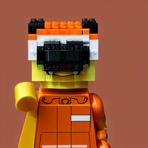 Image similar to 3 d render of a lego mini build of a smiling orange cat