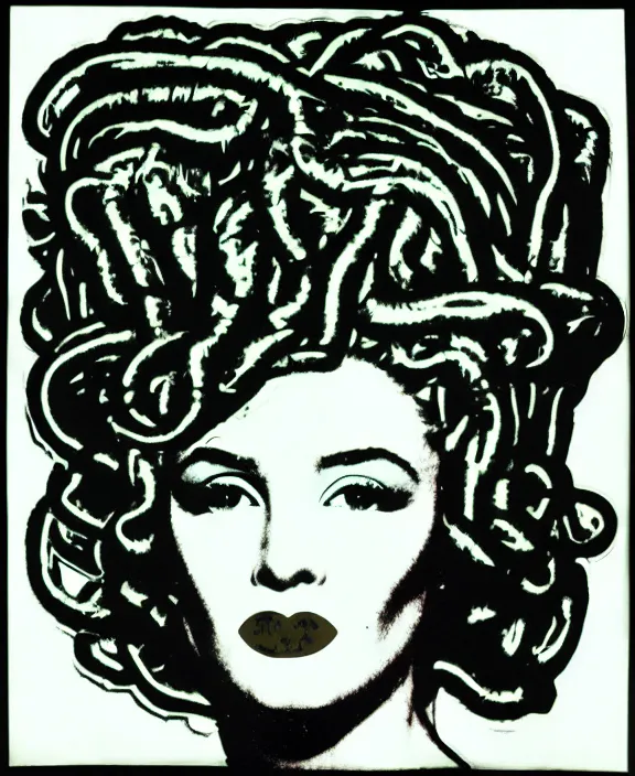 Prompt: medusa by andy warhol