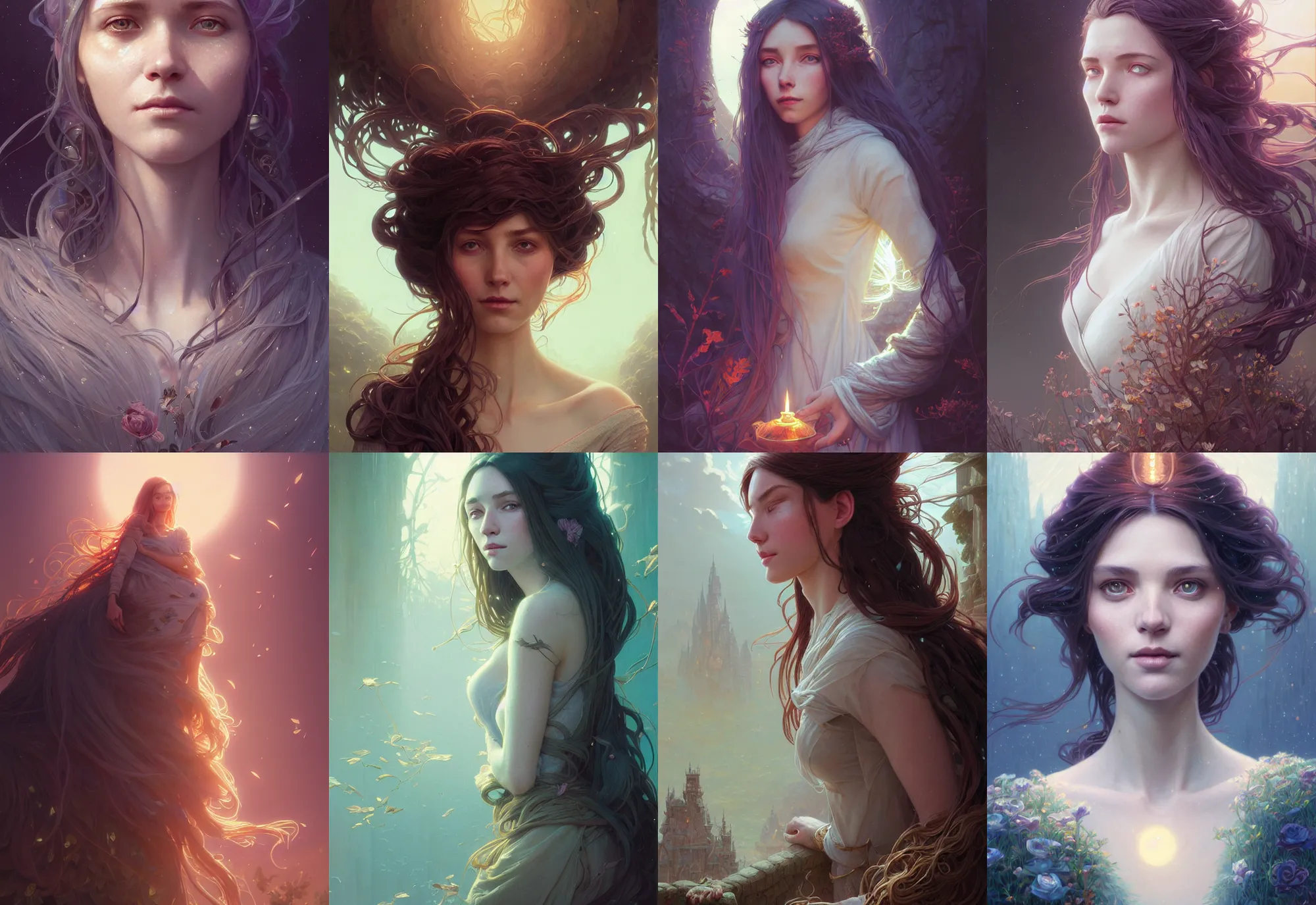 Image similar to highly detailed portrait of a woman with long hairs, stephen bliss, unreal engine, fantasy art by greg rutkowski, loish, rhads, ferdinand knab, makoto shinkai and lois van baarle, ilya kuvshinov, rossdraws, tom bagshaw, alphonse mucha, global illumination, radiant light, detailed and intricate environment