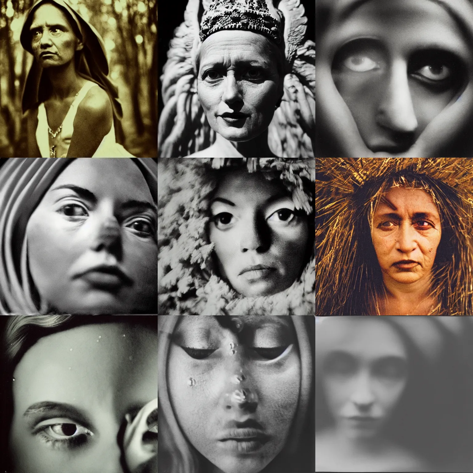Prompt: close up portrait of klotho the goddess of fate, by trent parke, film development artifacts overlay