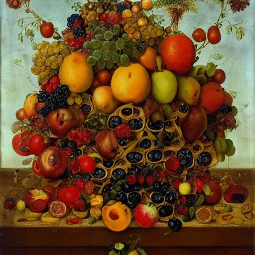 Image similar to fruit basket, fruit, giuseppe arcimboldo