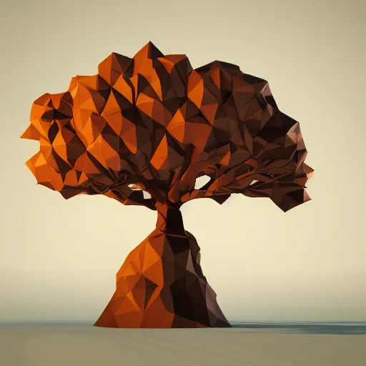 Image similar to a low poly 3d object of the tree, large and majestic