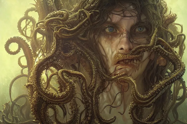 Image similar to a lovecraftian painting of cthulhu face of cosmic horror, cosmic horror elements, ultra realistic, concept art, intricate details, eerie, highly detailed, photorealistic, octane render, 8 k, unreal engine. art by artgerm and greg rutkowski and alphonse mucha