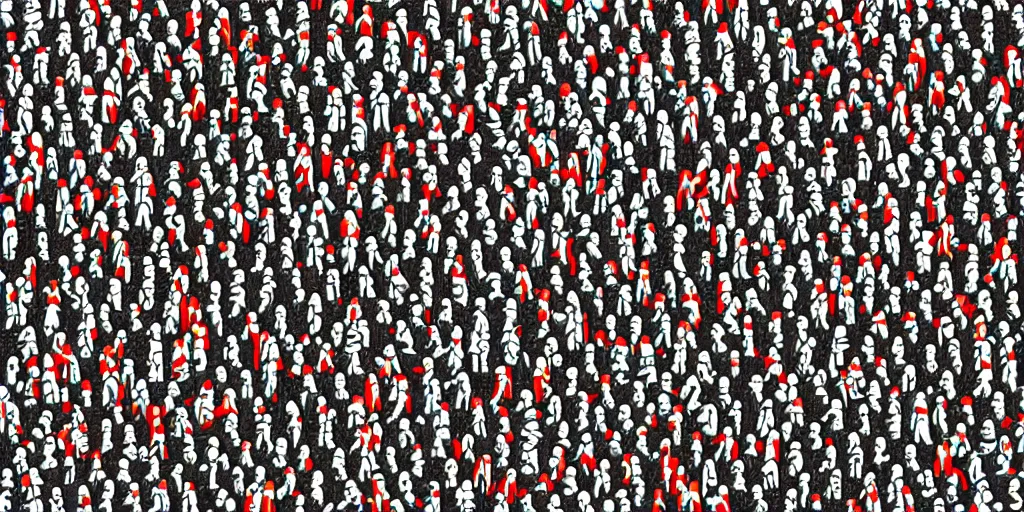 Image similar to where is waldo in a huge sci fi city millions of tiny humans and aliens