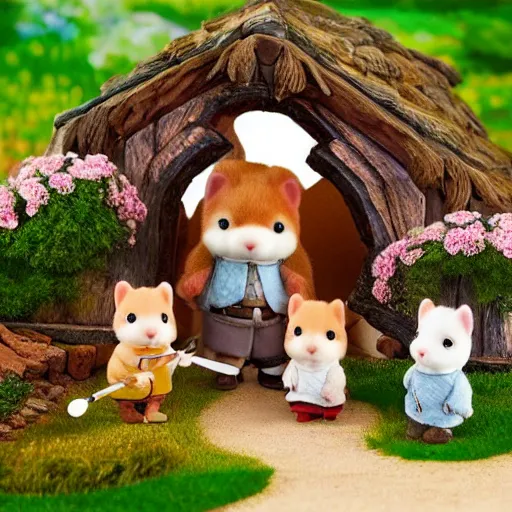 Image similar to lord of the rings calico critters in the shire