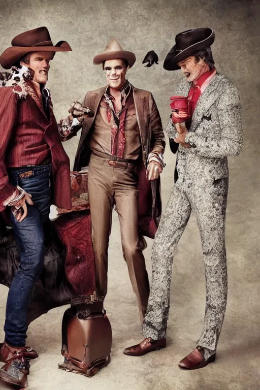 Image similar to dolce & gabbana campaign featuring jim carey as a cowboy, unprocessed colors, # nofilter, shot by annie leibovitz, realistic vfx simulation