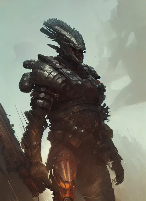 Image similar to A full portrait of a predator warrior, by dreadjim, Greg Rutkowski, , epic scifi character art, Exquisite detail, post-processing, low angle view, masterpiece, cinematic