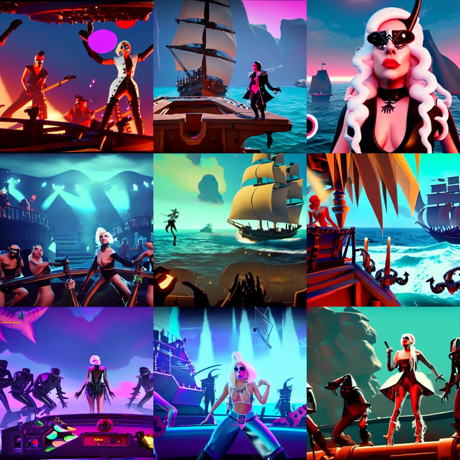 Image similar to Lady Gaga concert in Sea of Thieves (2018), Unreal Engine