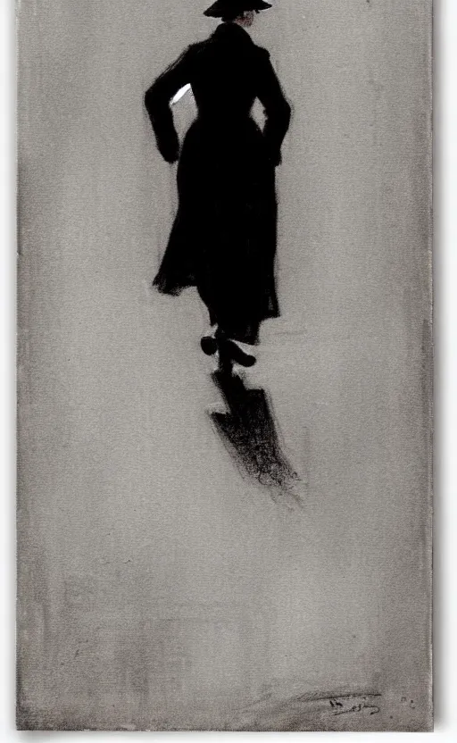 Prompt: black and white silhouette drawing of a person walking, white background by stanhope forbes