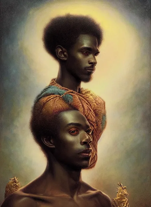 Image similar to portrait of a magical african boy, by agostino arrivabene and tom bagshaw and manuel sanjulian