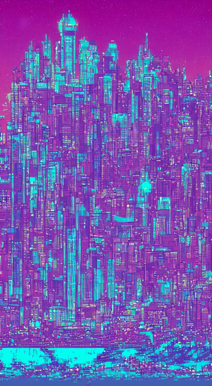 Prompt: highly detailed retrowave pixelart illustration of night city