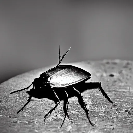 Prompt: cockroach, black and white photograph