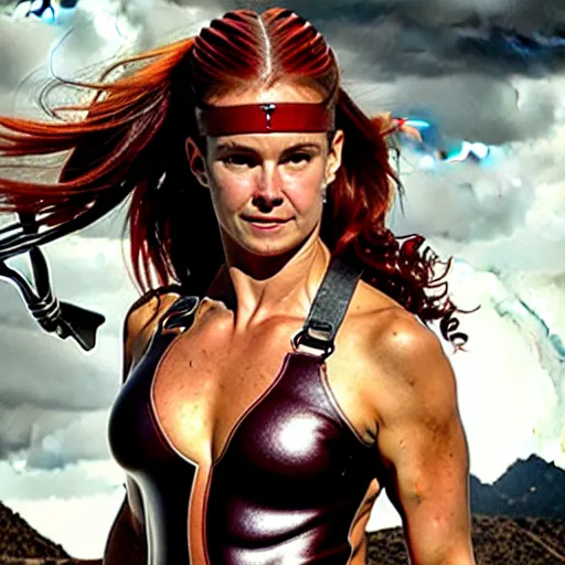 Image similar to nathaly portman as red sonja, action scene